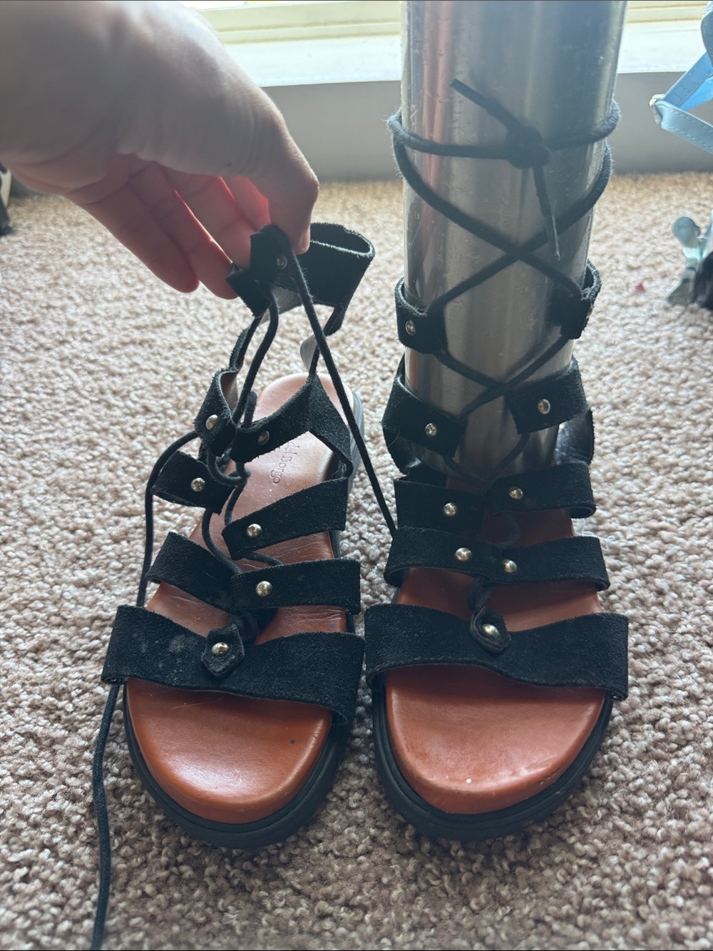 Black Suede Lace-Up Gladiator Sandals - Women